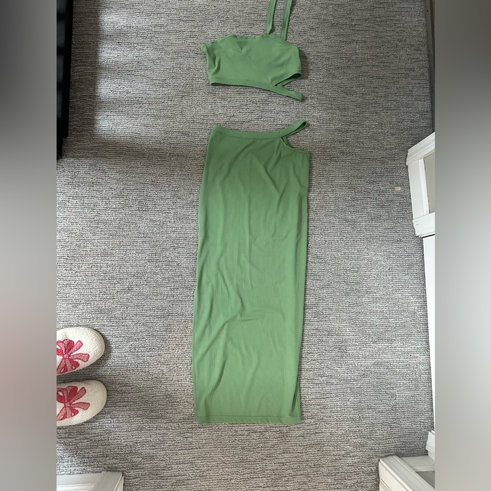 SHEIN green two piece sets with skirts and crop top